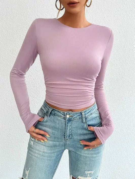 Minimalist Open Back Long Sleeve Crop Top With Soft Breathable Material Miss Sparkling