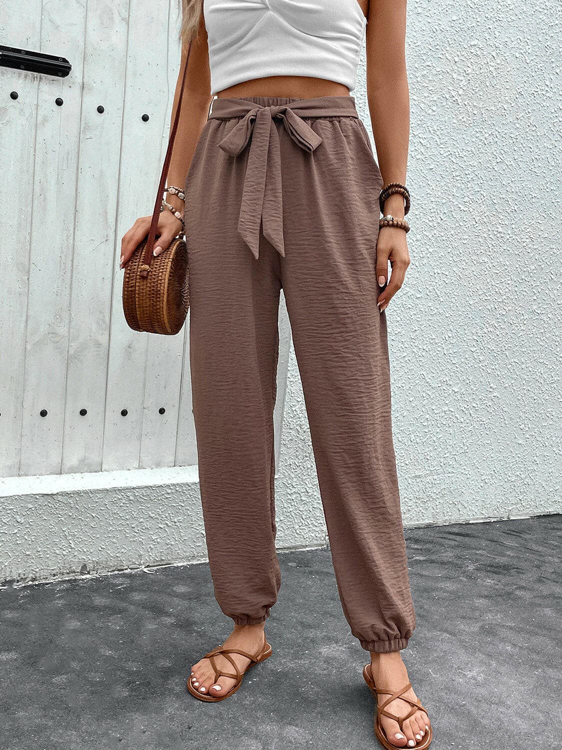 Tied High Waist Pants with Pockets.