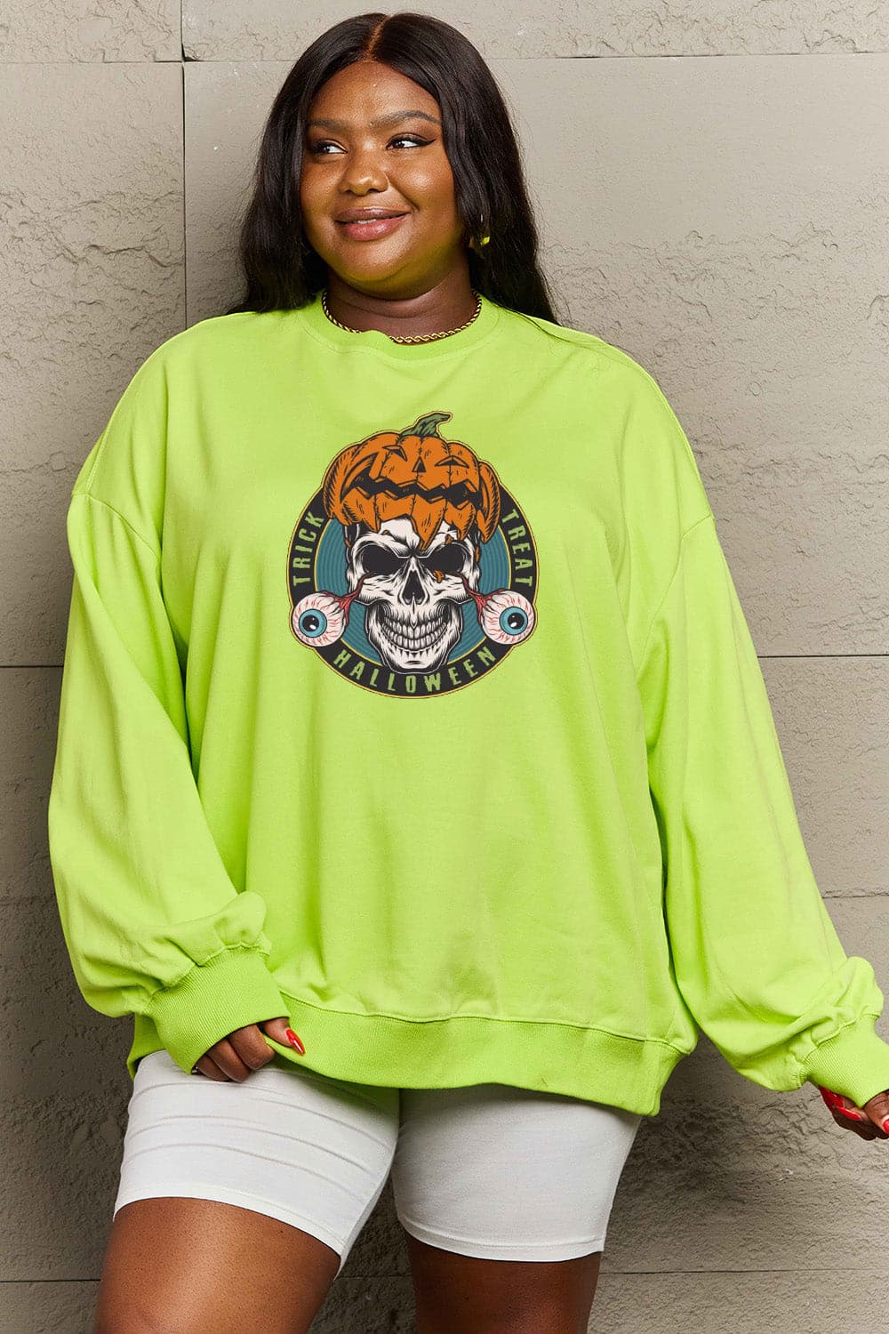 Simply Love Full Size Skull Graphic Sweatshirt.