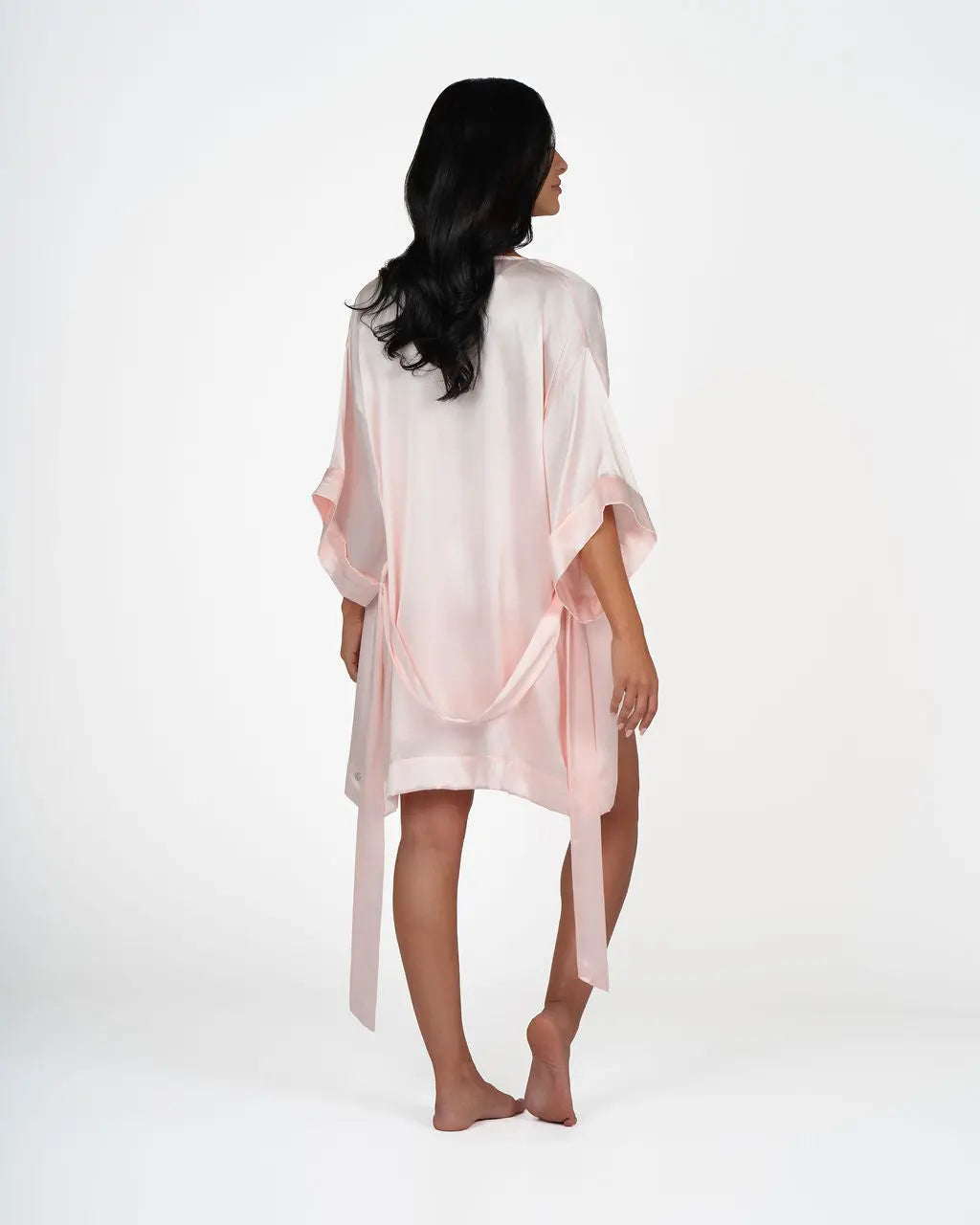 Lightweight Silk Satin Robe With Self Tie Belt Wrap A.ROSE