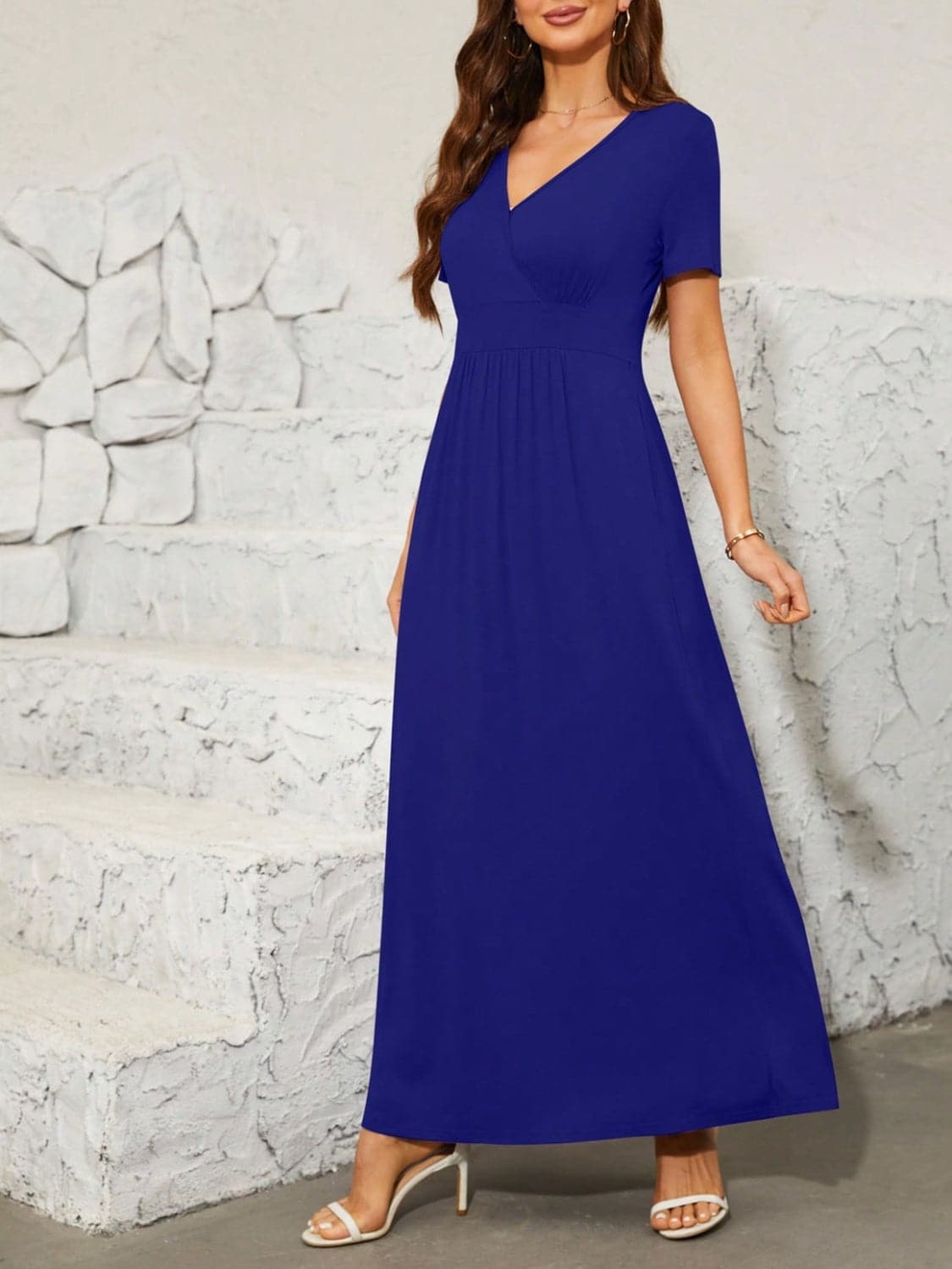 Surplice Short Sleeve Maxi Dress.