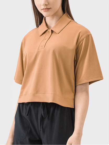 Half Button Short Sleeve Active T-Shirt.