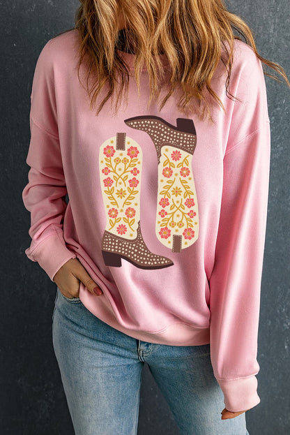 Graphic Boot Print Long Sleeve Sweatshirt