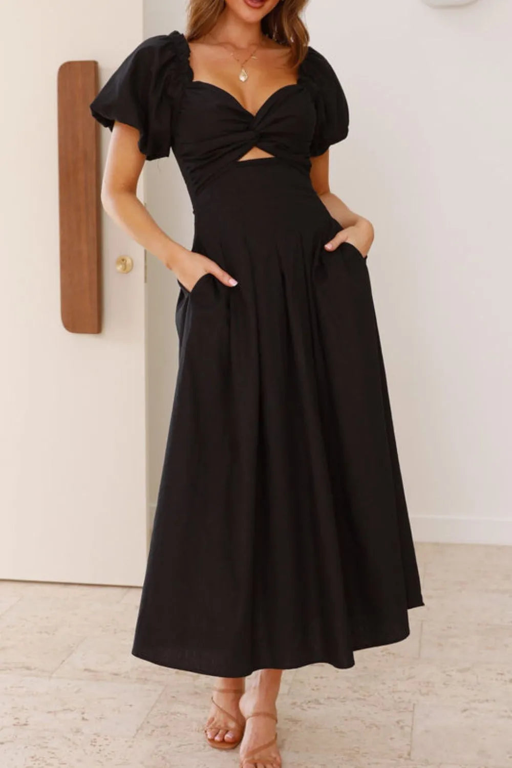 Sweet Serenity Puff Sleeve Midi Dress