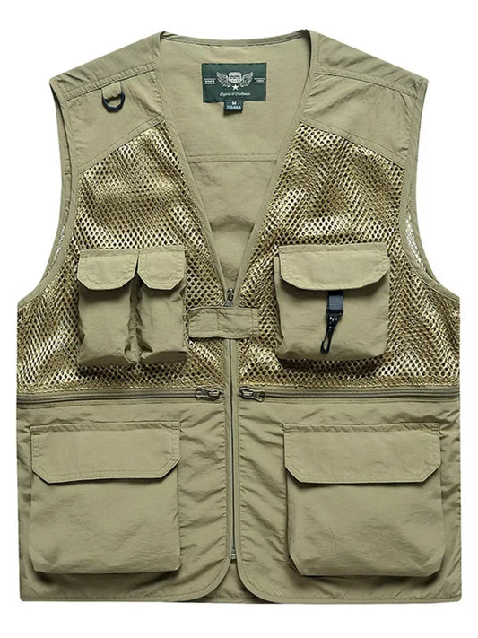 Men's Full Size Multi-Pocket Breathable Vest Plus Size Simply Love