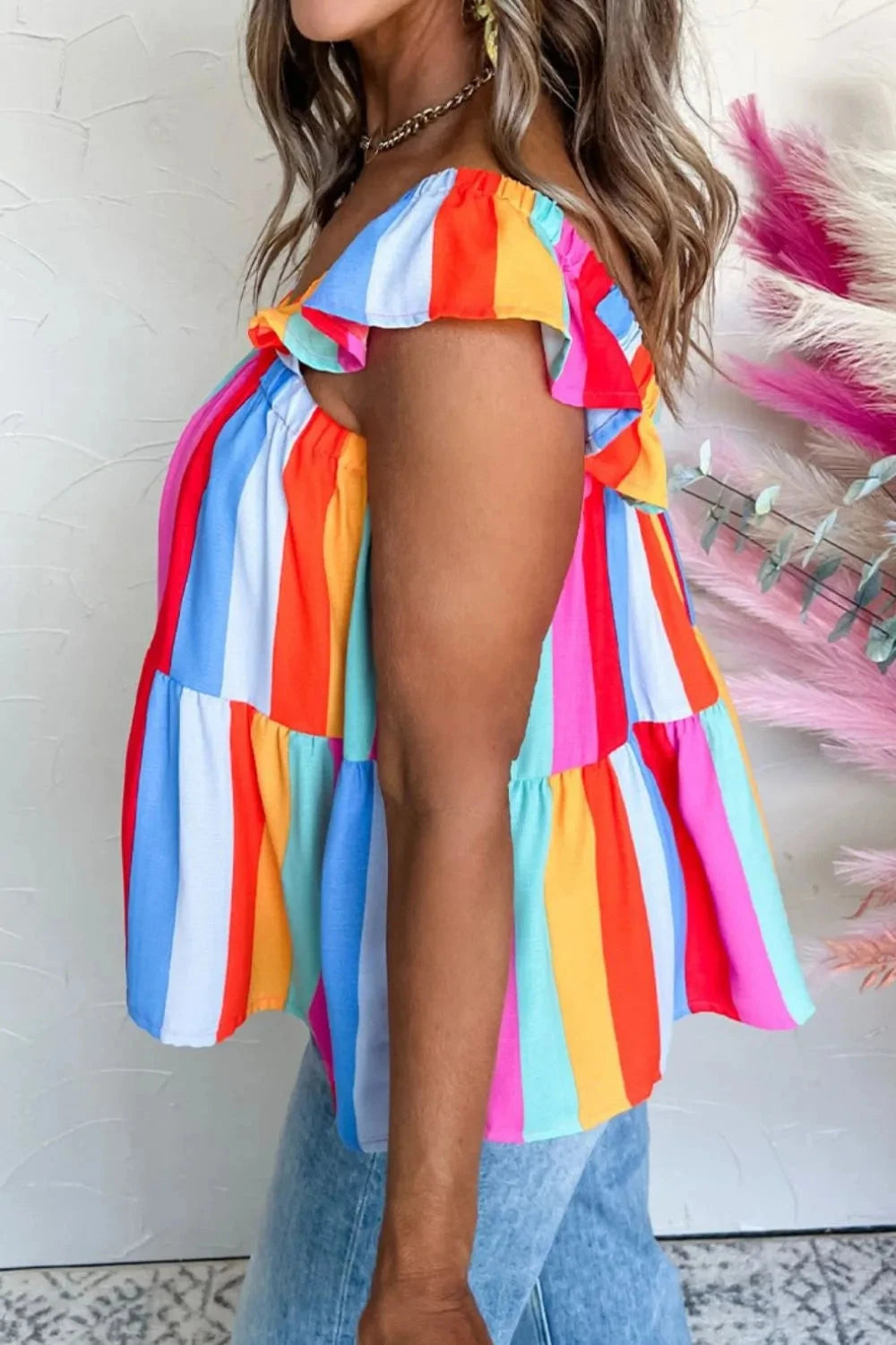 Stripe Ruffled Straps Babydoll Cami Simply Love