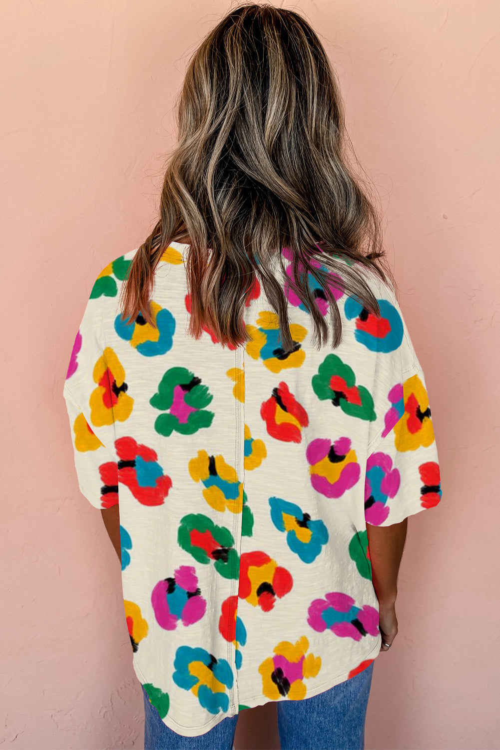 Apricot Leopard Drop Shoulder Oversize Tee - Product detail view Tops/Tops & Tees by Divine Design4U