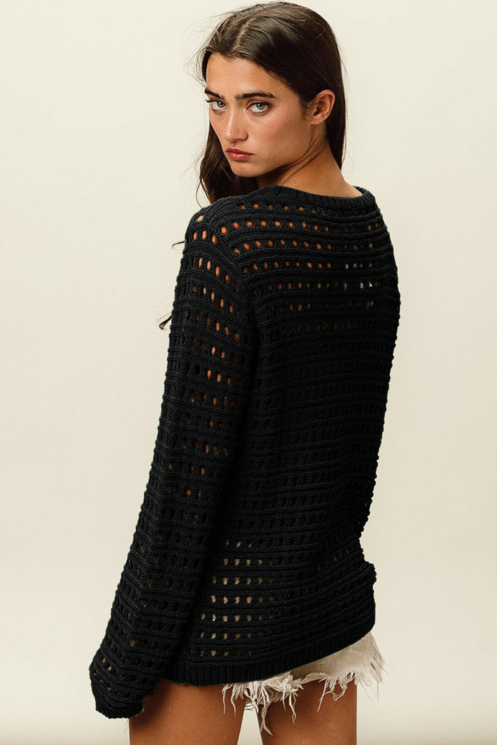 BiBi Round Neck Openwork Knit Cover Up.