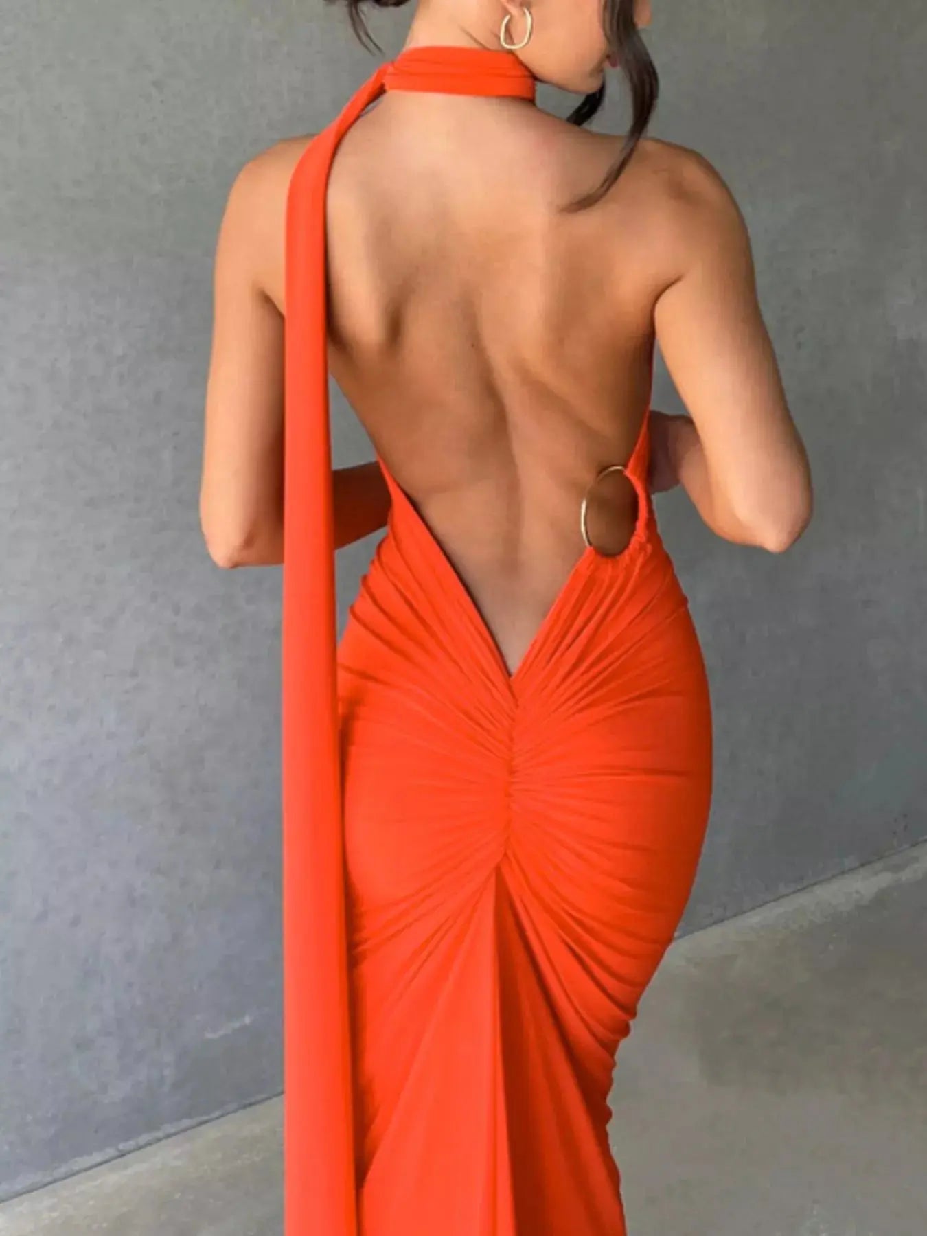 Backless One-Shoulder Ruched Bodycon Maxi Dress Simply Love