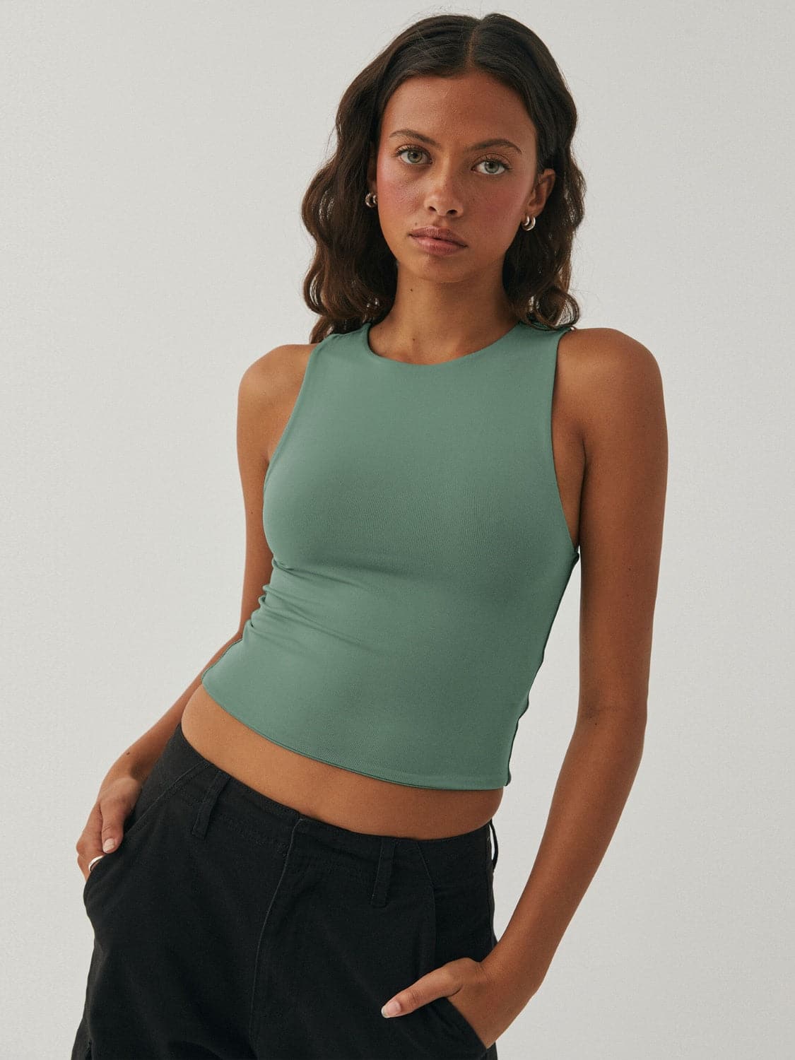 Round Neck Cropped Tank.