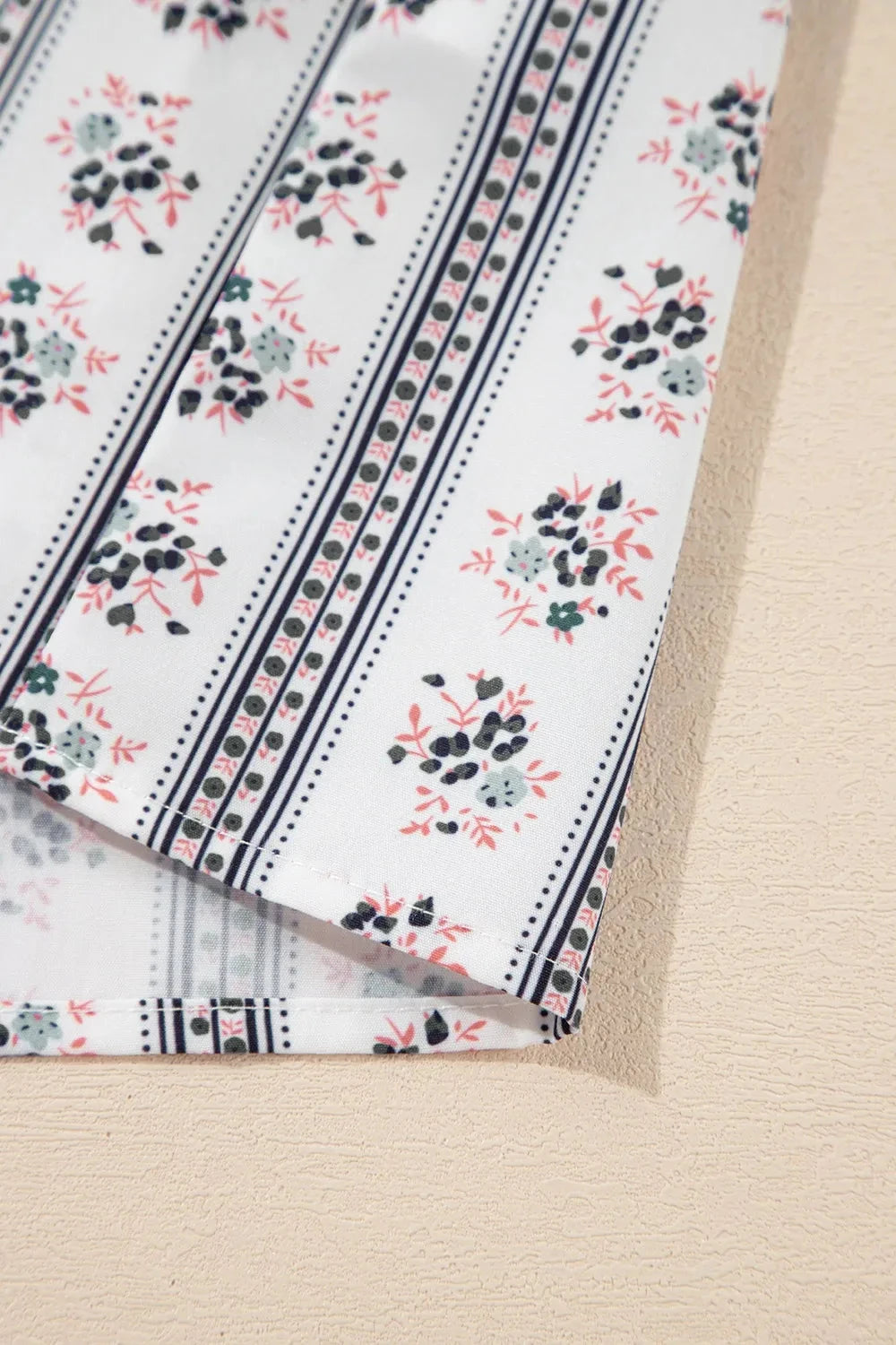 Floral Ruffled Collar Short Puff Sleeve Printed Blouse Simply Love