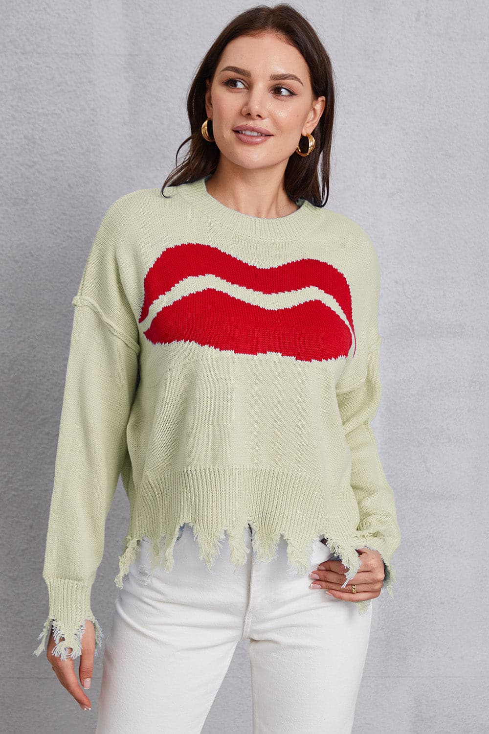 Lip Fringe Round Neck Sweater.