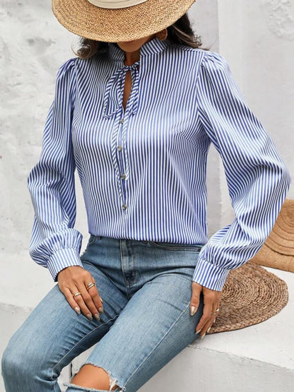 Chic tie-neck blouse with stripes