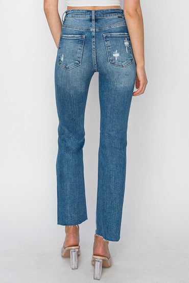 RISEN High Rise Distressed Ankle Jeans.