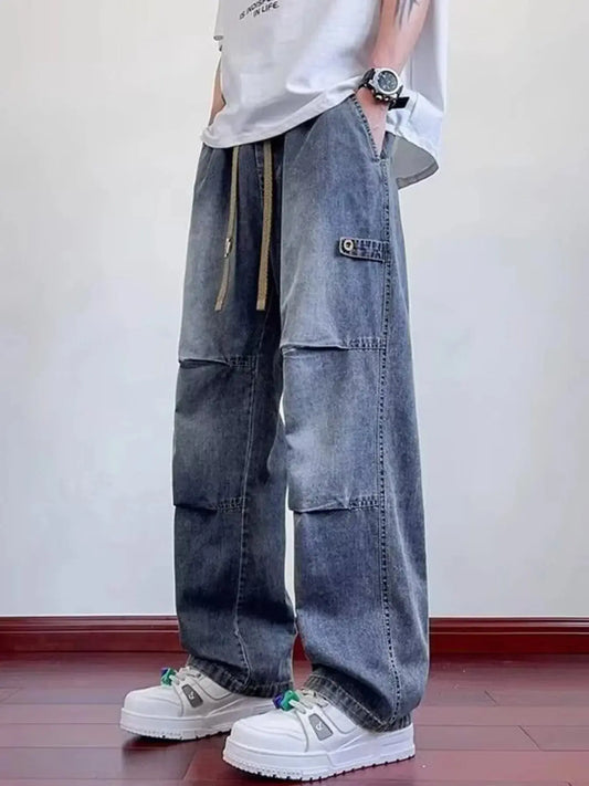 Men's Oversized Wide Leg Denim Jeans With Cargo Pockets Plus Size Simply Love