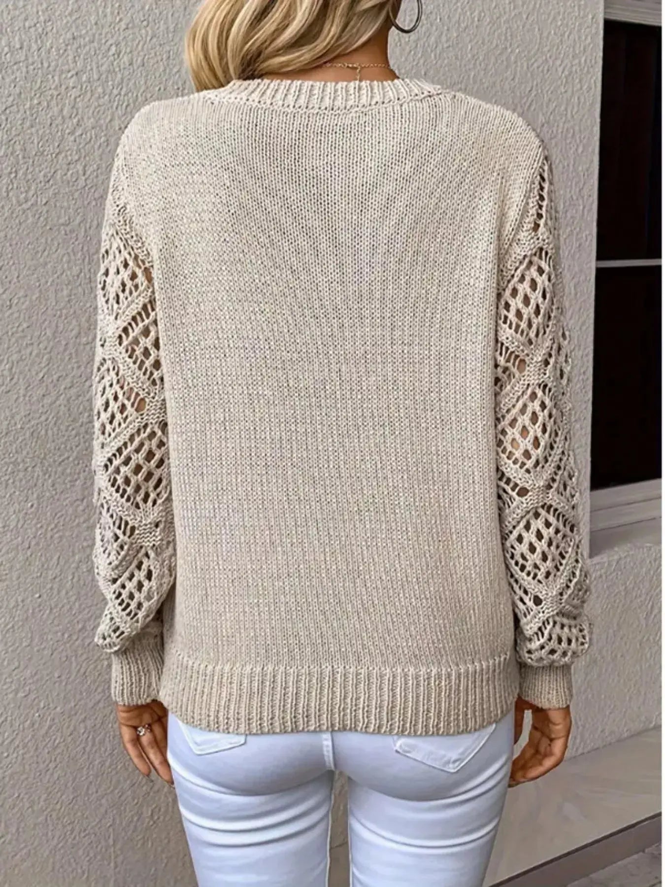 V-Neck Crochet Sleeve Sweater Simply Love