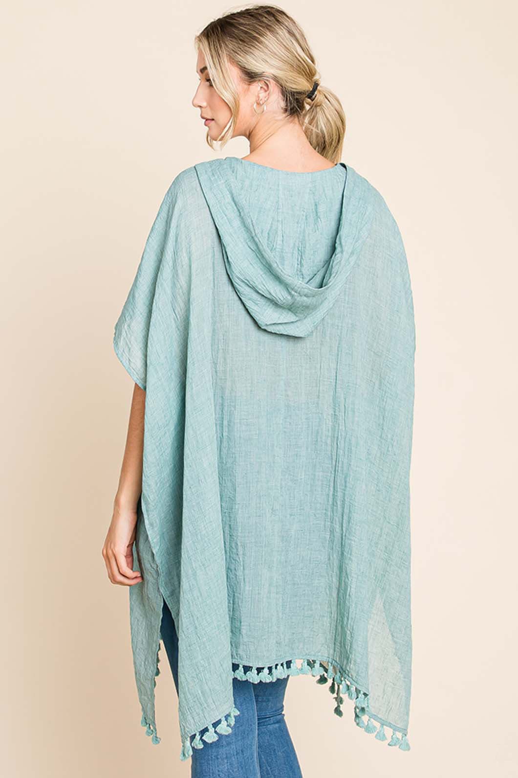 Cotton Bleu by Nu Label Tassel Hem Hooded Cover Up.