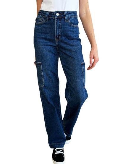 Judy Blue Full Size High Waist Straight Cargo Jeans.