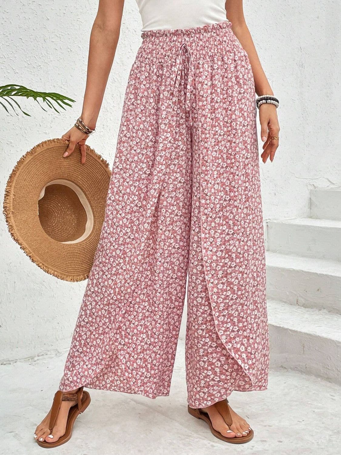 Tied Printed Wide Leg Pants.