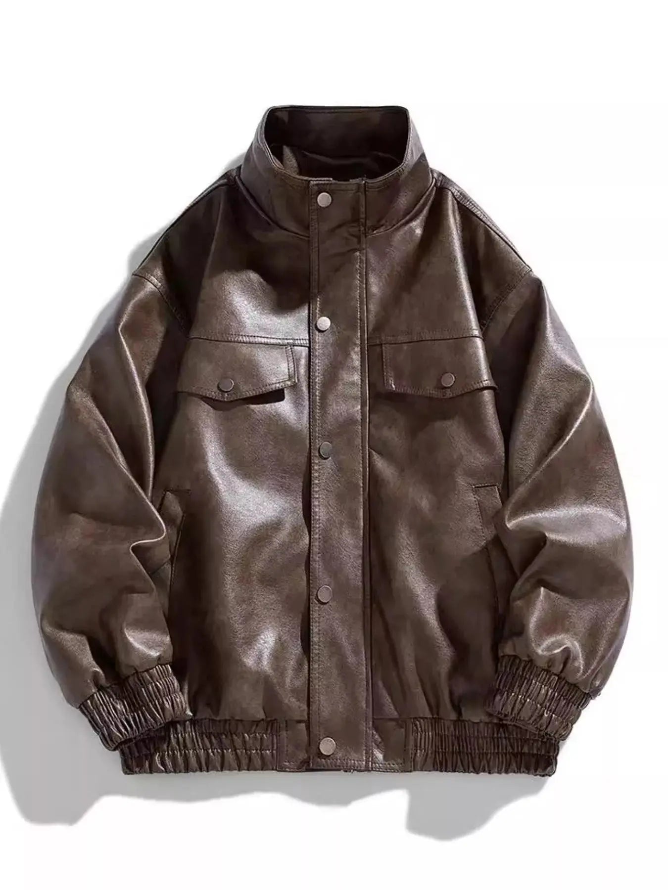 Men's Plus Size Faux Leather Snap Front Jacket With Pockets Simply Love