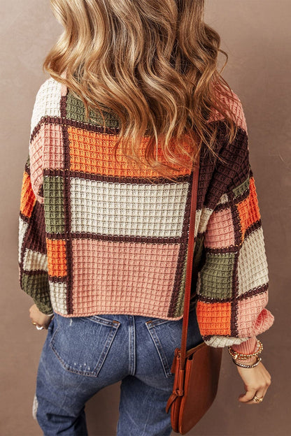 Drawstring Color Block Long Sleeve Sweater.