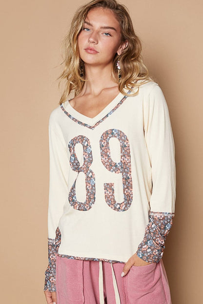 Floral V-neck long sleeve tee