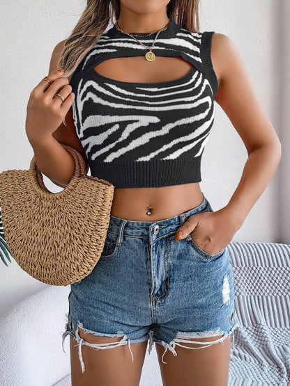 Cutout Animal Print Round Neck Tank.