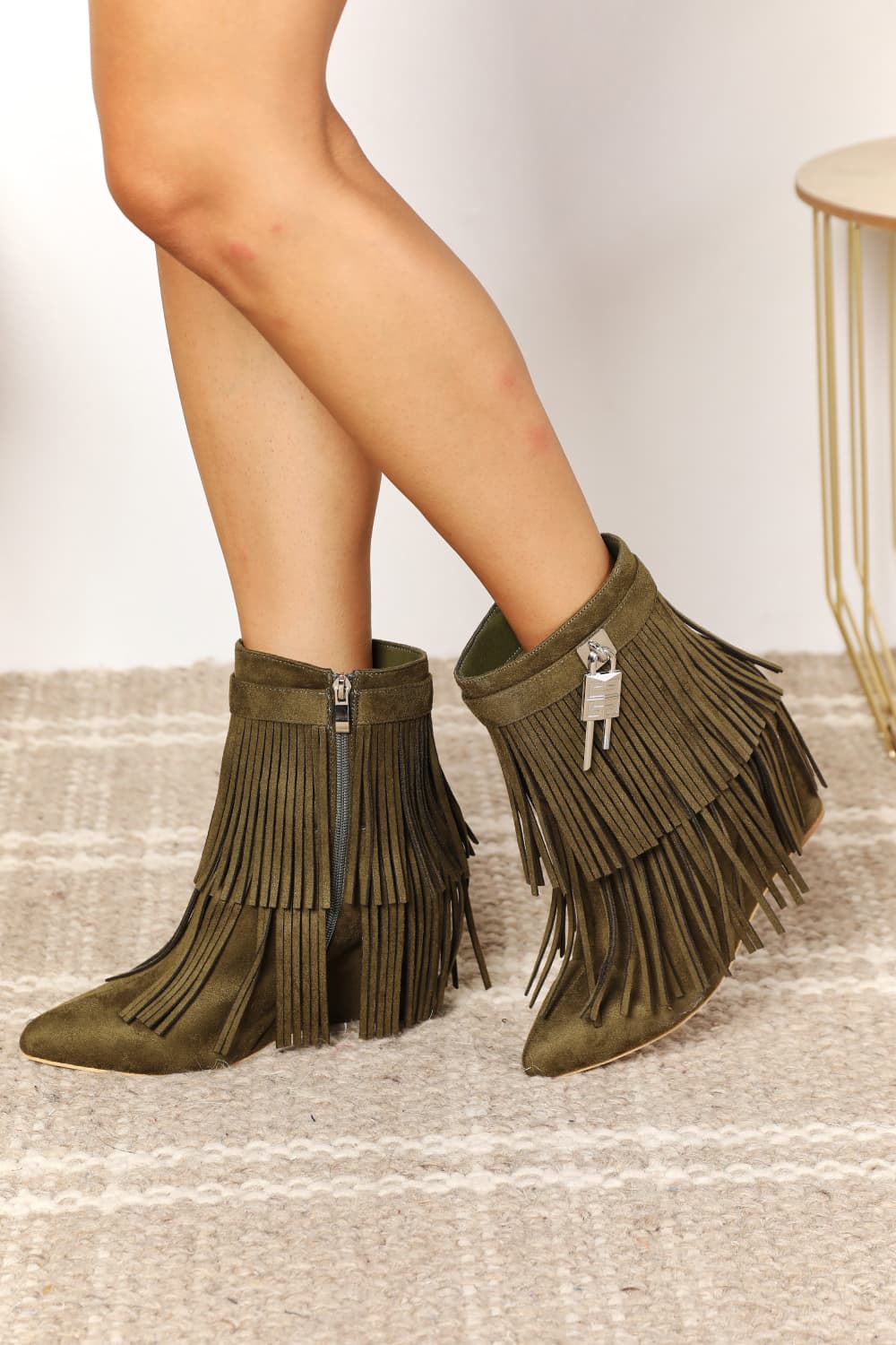 Legend Women's Tassel Wedge Heel Ankle Booties.