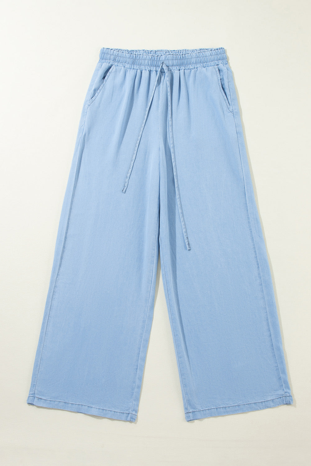 Myosotis high-waisted wide-leg denim trousers with drawstring detail