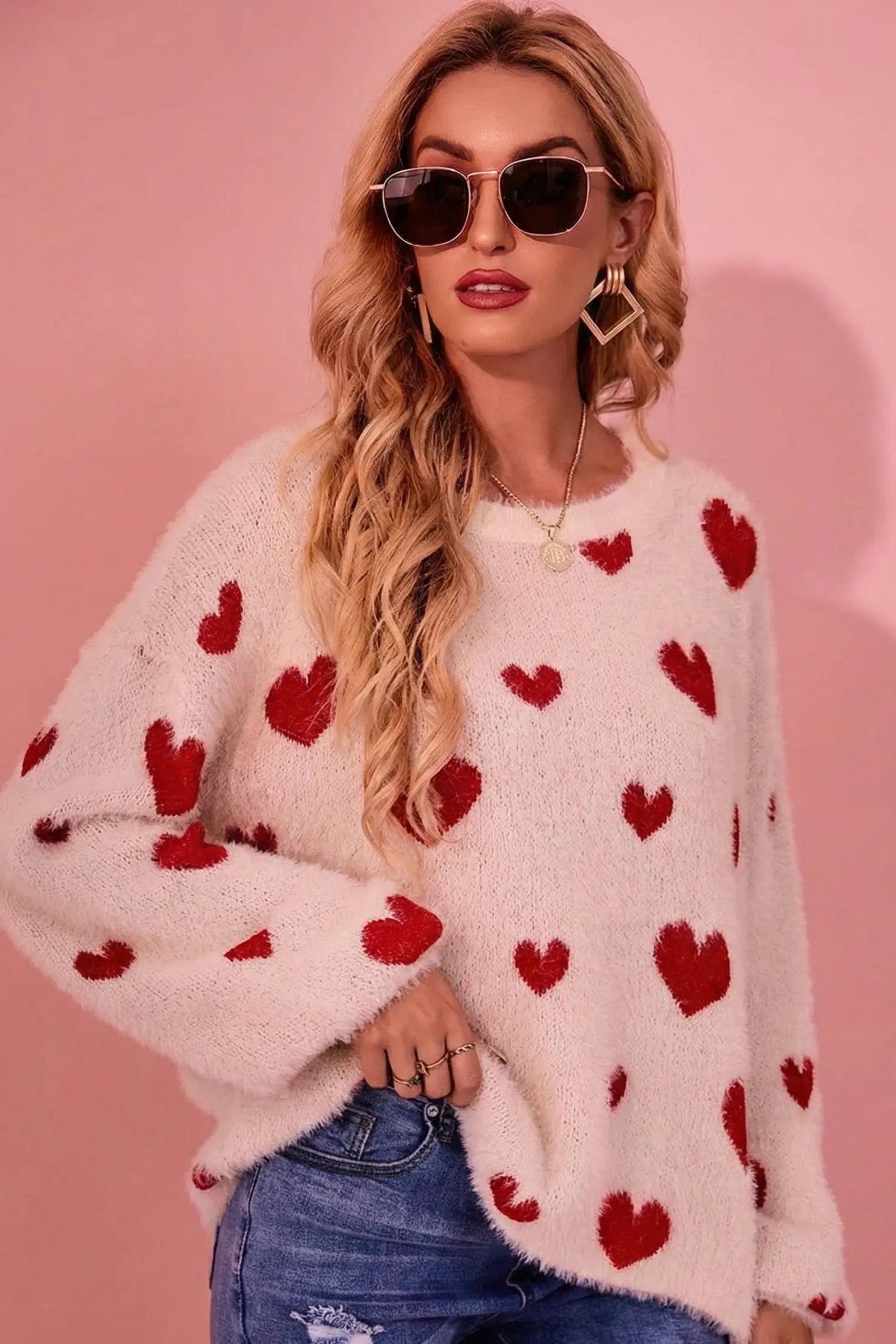 Fuzzy all over heart sweater Miss Sparkling