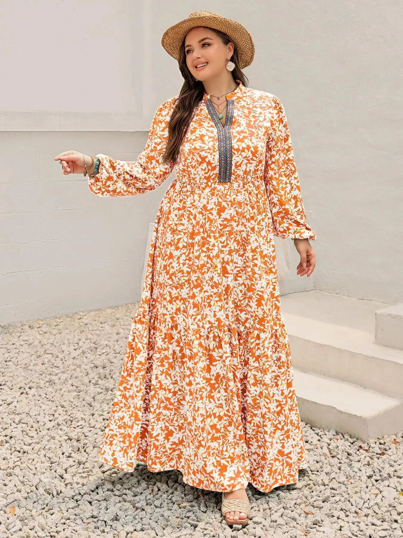 Plus Size Boho Floral Print Maxi Dress With Ruched Waist Simply Love