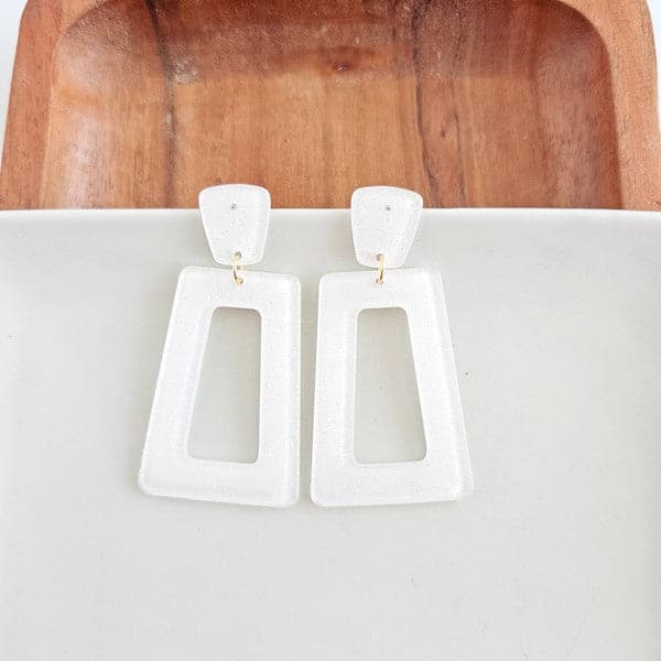 Avery Earrings - White Glitter.