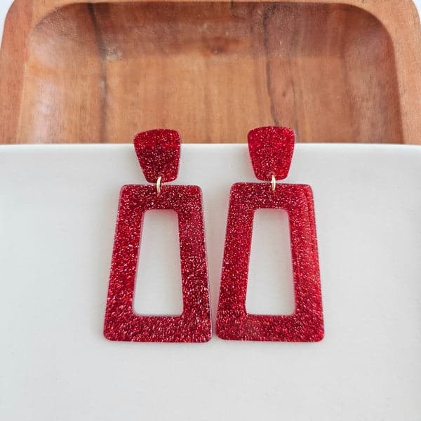 Avery Earrings - Red Glitter.