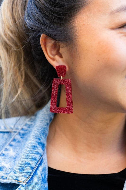 Avery Earrings - Red Glitter.