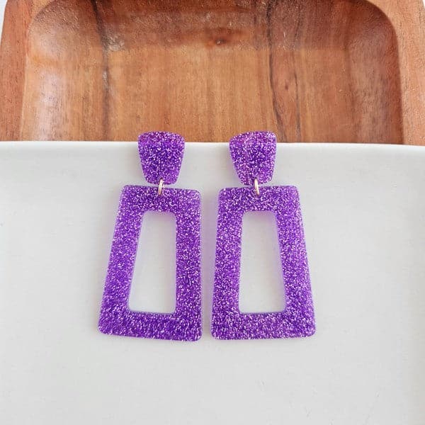 Avery Earrings - Purple Glitter.