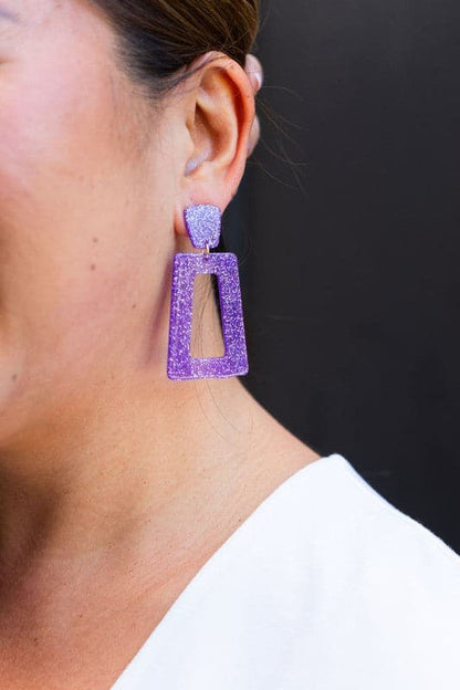 Avery Earrings - Purple Glitter.