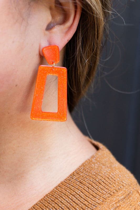 Avery Earrings - Orange Glitter.