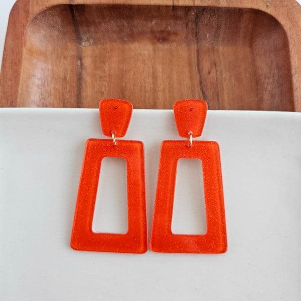 Avery Earrings - Orange Glitter.