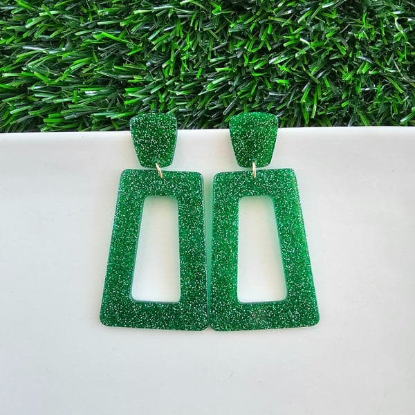 Avery Earrings - Green Glitter.