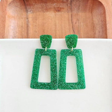 Avery Earrings - Green Glitter.