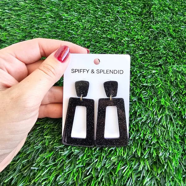 Avery Earrings - Black Glitter.