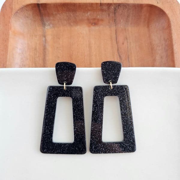 Avery Earrings - Black Glitter.