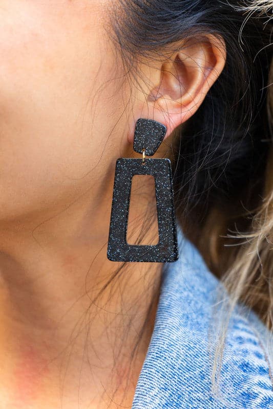 Avery Earrings - Black Glitter.