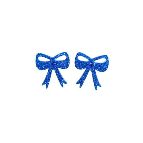 Bow Studs - Blue Glitter.