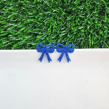 Bow Studs - Blue Glitter.