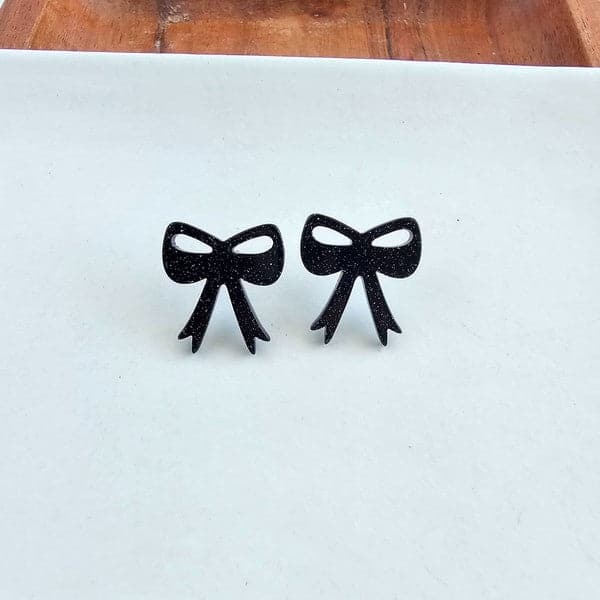 Bow Studs - Black Glitter.