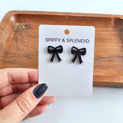 Bow Studs - Black Glitter.