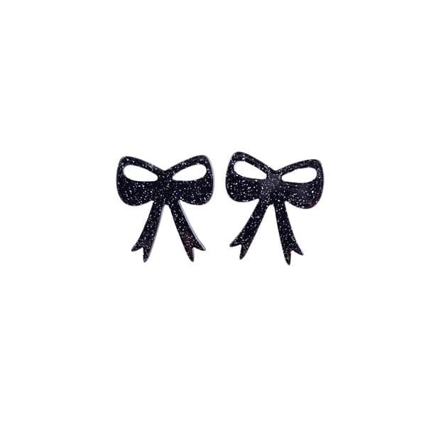 Bow Studs - Black Glitter.