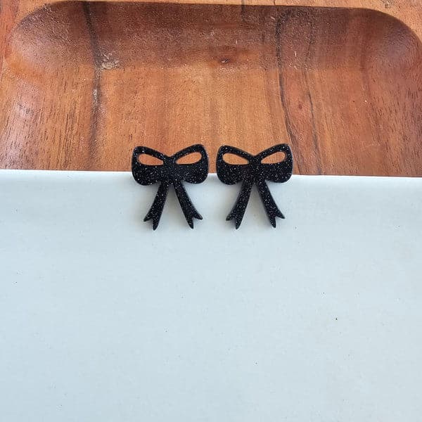 Bow Studs - Black Glitter.