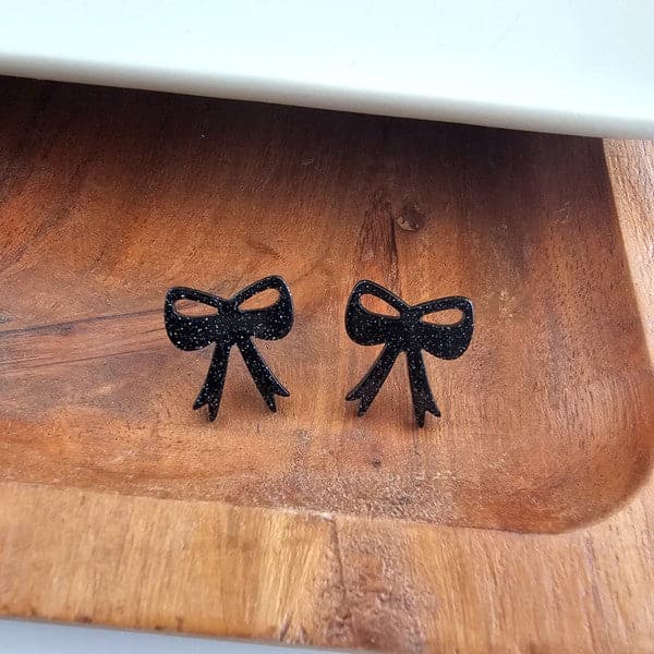 Bow Studs - Black Glitter.